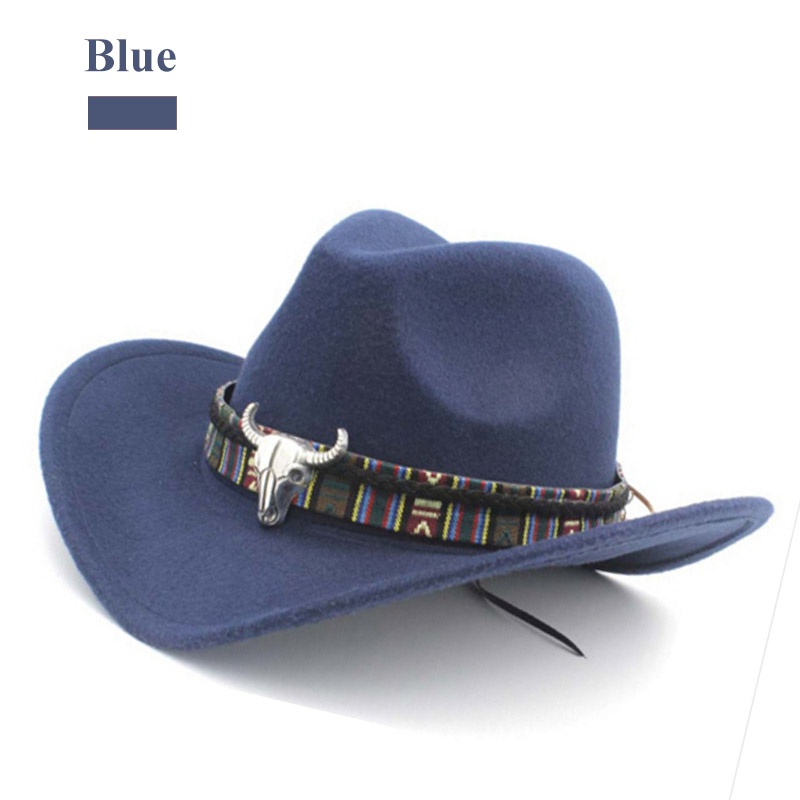 Etnische Retro Stijl Westerse Cowboy Hoed vrouwen Wollen Muts Jazz Hoed Westerse Stijl Cowboy Hoed