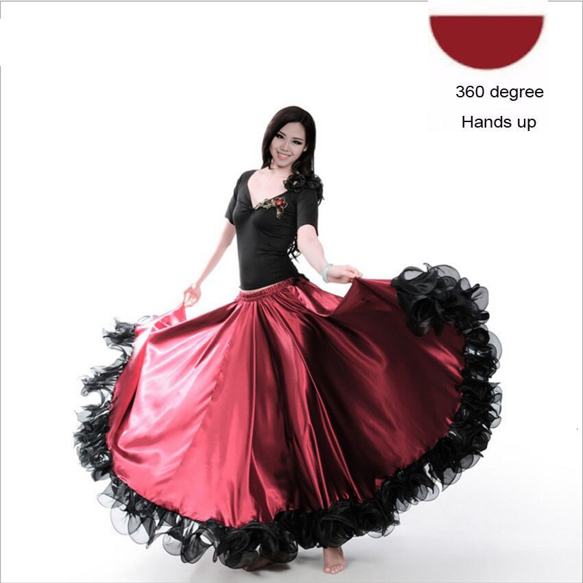 Mode Plus Size Gypsy Stijl Vrouwelijke Spaanse Flamenco Rok Prestaties Buikdans Kostuums Ruches Kanten Jurk Team Prestaties: Red 360degree
