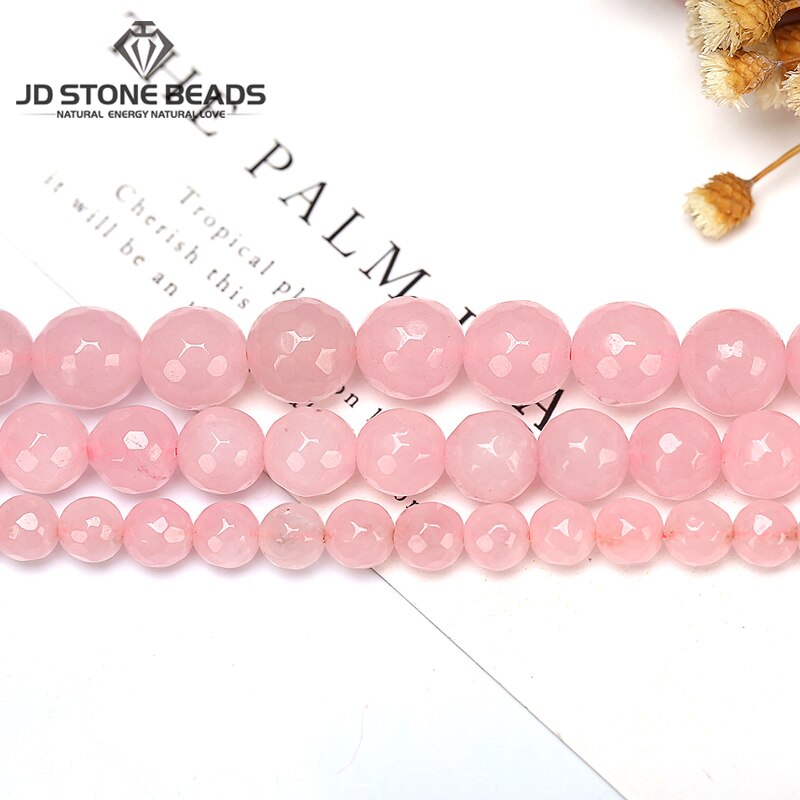 Cuentas redondas sueltas de cristal rosa de cuarzo Natural para fabricación de joyas, collar y pulsera, bricolaje, 4, 6, 8, 10, 12 MM,