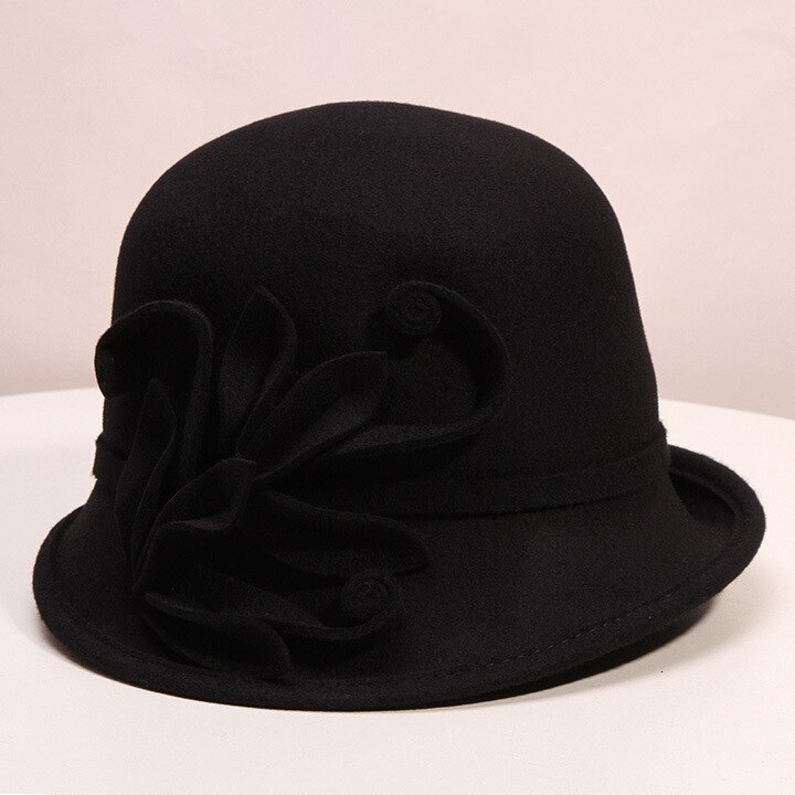 Kvinde efterår og vinter fest formel fedora hat england dame kirke blomst kappe uregelmæssig 100%  uldfilt hatte