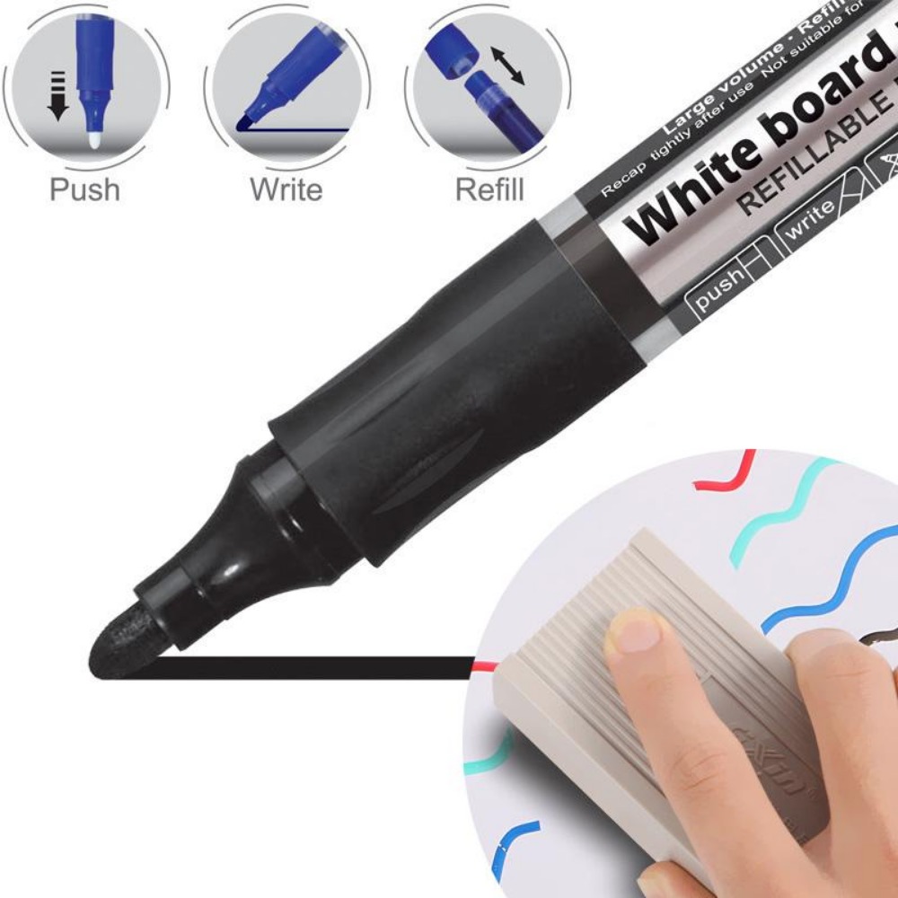 2 bolígrafos + 10 recambios, bolígrafo de pizarra de gran capacidad, marcador recargable negro, rojo, azul y verde, suministros de aprendizaje, papelería escolar y de oficina