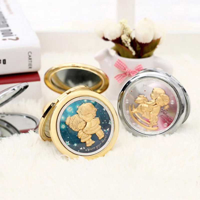 Asklove maquillage Miroir feuille d'or Miroir Portable pliant maquillage or Miroir envoyer amant petite amie cosmétiques miroirs