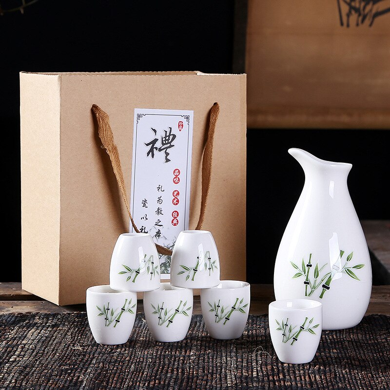 Keramik vinset box vin vitvin kopp en kastrull med sex koppar pott poäng vin reklam japansk sake kopp: Armégrön