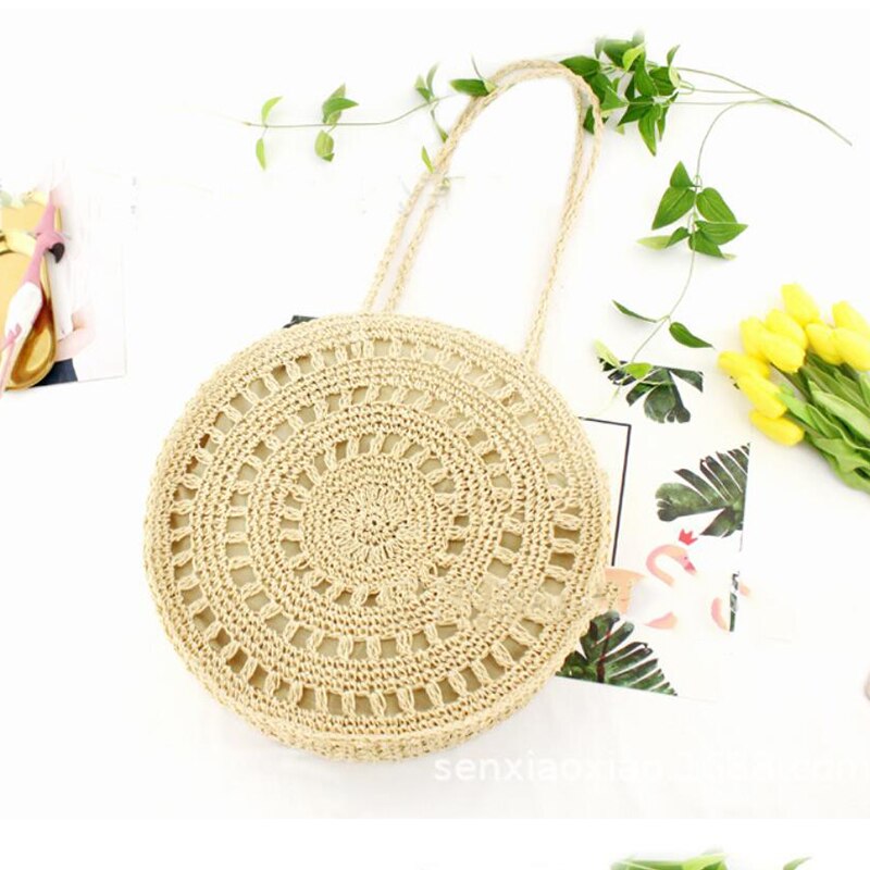 Bohemian Stro Tassen Voor Vrouwen Cirkel Strand Handtassen Zomer Rotan Schoudertassen Handgemaakte Gebreide Reizen Grote Bakken Tas