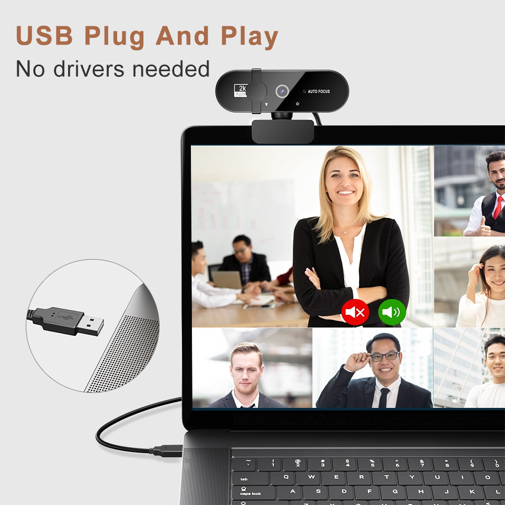 Webcam Full HD 1080P con microfono incorporato - Fotocamera USB con messa a fuoco automatica per PC portatile Ideale per videoconferenze