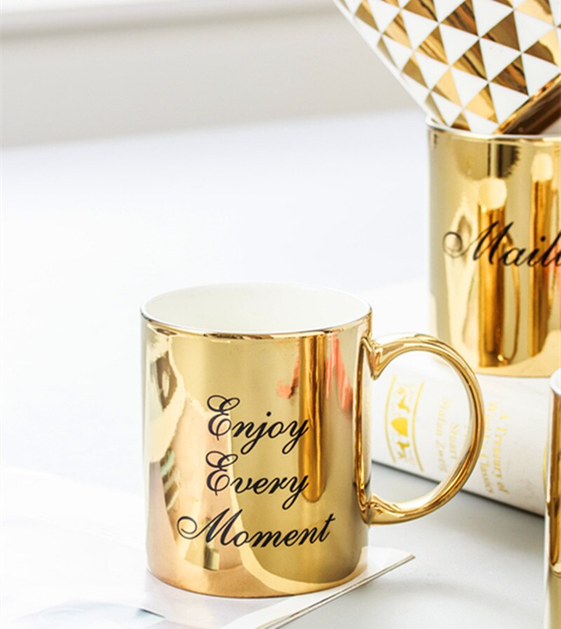 Luxus Gold Überzogene Keramik Porzellan Buchstaben Trinken Kaffee Tee Becher sammeln Kreative Reise Tasse Becher Heimat Dekor Nizza