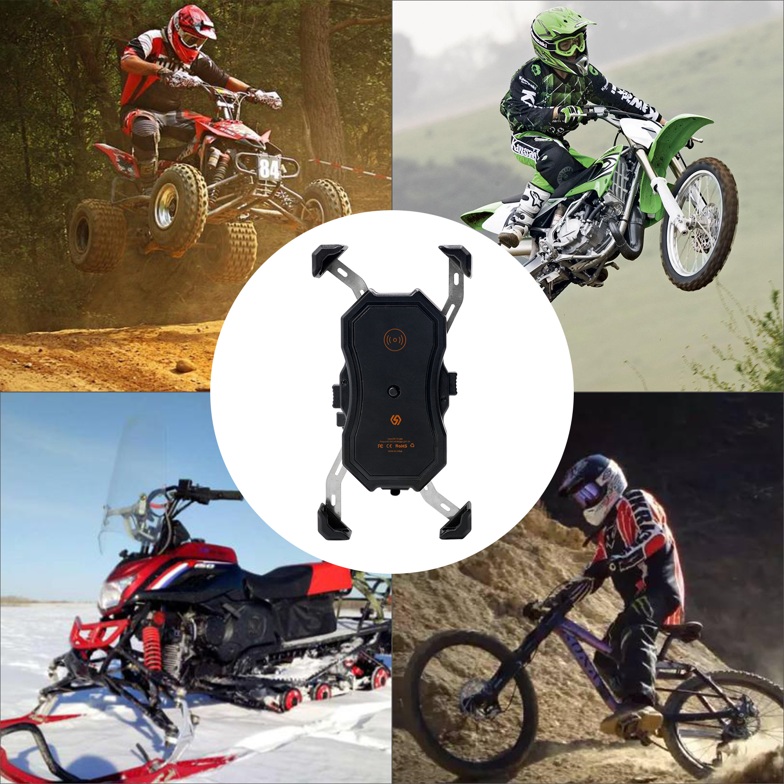 Soporte para teléfono móvil de motocicleta, cargador inalámbrico y cargador USB QC3.0, soporte de montaje en manillar de navegación GPS, carga inalámbrica Qi