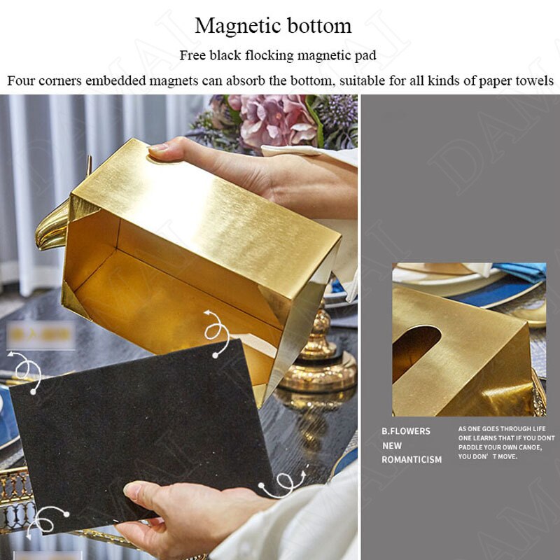 Förgylld metall vävnadslåda fawn dekorationslåda magnet adsorption djur servetter organisatör matbord heminredning modern