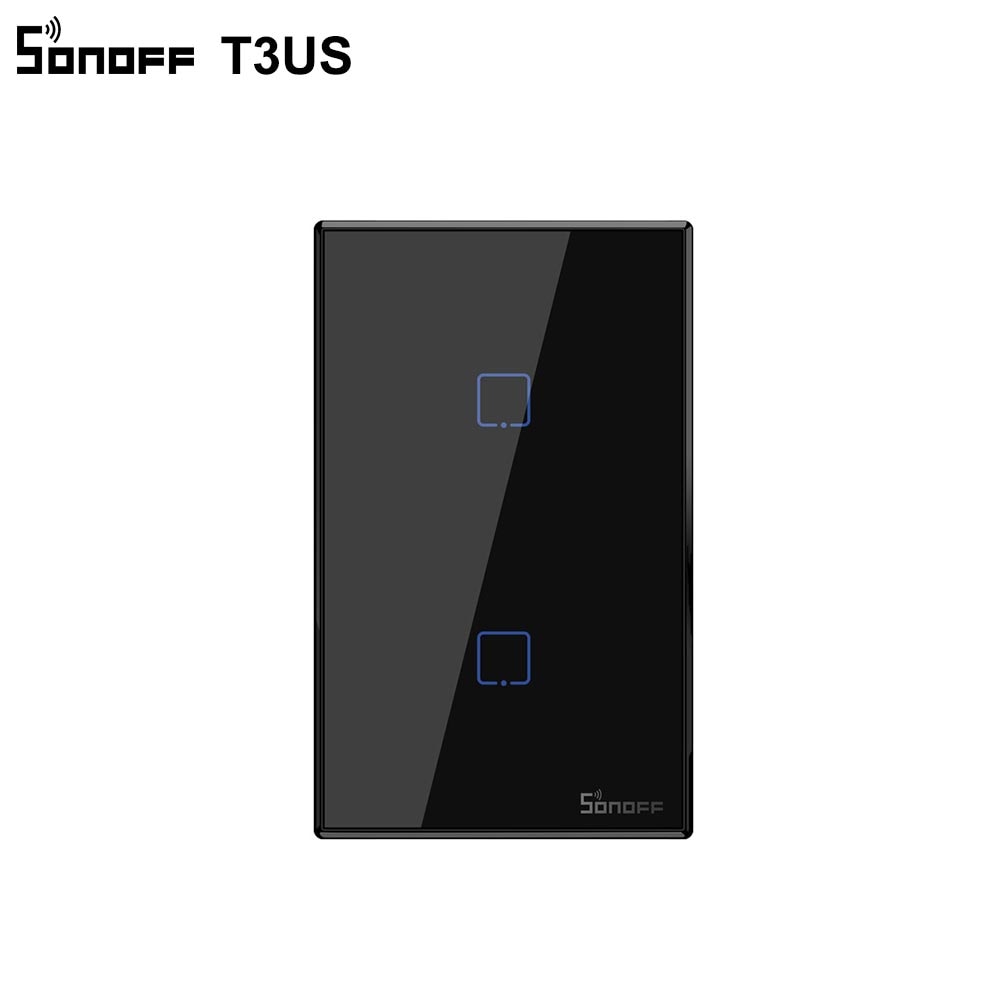 Sonoff  t3 smart wifi vegglampe us switch svart 120 type med kant 1/2/3 gang 433 rf/ app/touch control fungerer med google home