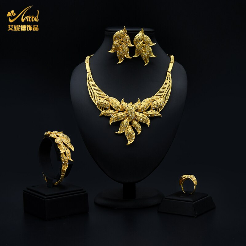 ANIID Dubai Bridal Jewelry Sets Necklace Earring For Women African Hawaiian Wedding 24KGold Bridesmaid Accessories Turkish
