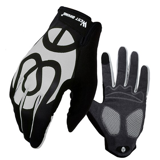 WEST BIKING Bicycle Glove Full Finger GEL Anti-Slip Touch Screen MTB Road Bike Men Women Outdoor Sport Breathable Cycling Gloves: Gray / M