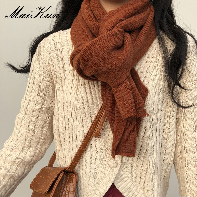 Maikun-bufanda gruesa y cálida para hombre y mujer, pañuelo de Cachemira de imitación de Color puro, bufanda negra para invierno, Unisex