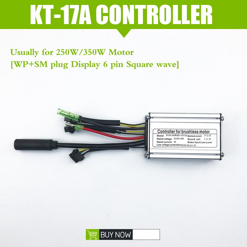 Elektrische Fiets Controller Kt 17A 36V48V 250W 350W 6 Mosfet Borstelloze Motor Controller Met Licht Functie Voor Conversie kit: SM display 6pin