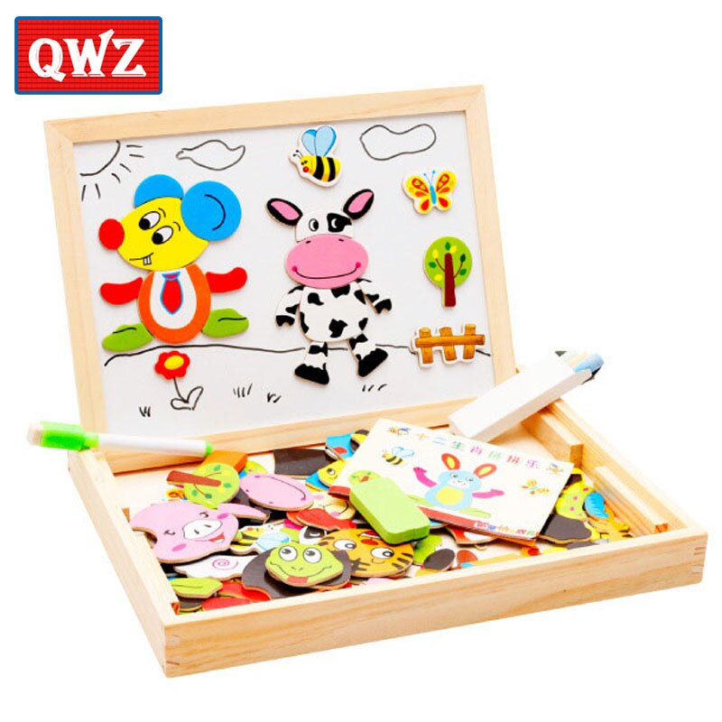 Multifunctional Wooden Magnetic Puzzle Toys Children 3D Puzzle Figure/Animals/ Vehicle /Circus Drawing Board Learning Wood Toys: QWZ091-12Zodiac-N