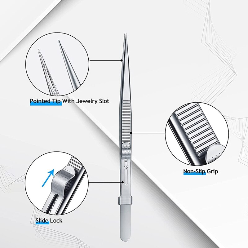 3 Stuks Diamond Stone Pincet Gem En Sieraden Pincet Rvs Slide Locking Gekarteld Fijne Puntige Tip Pincet