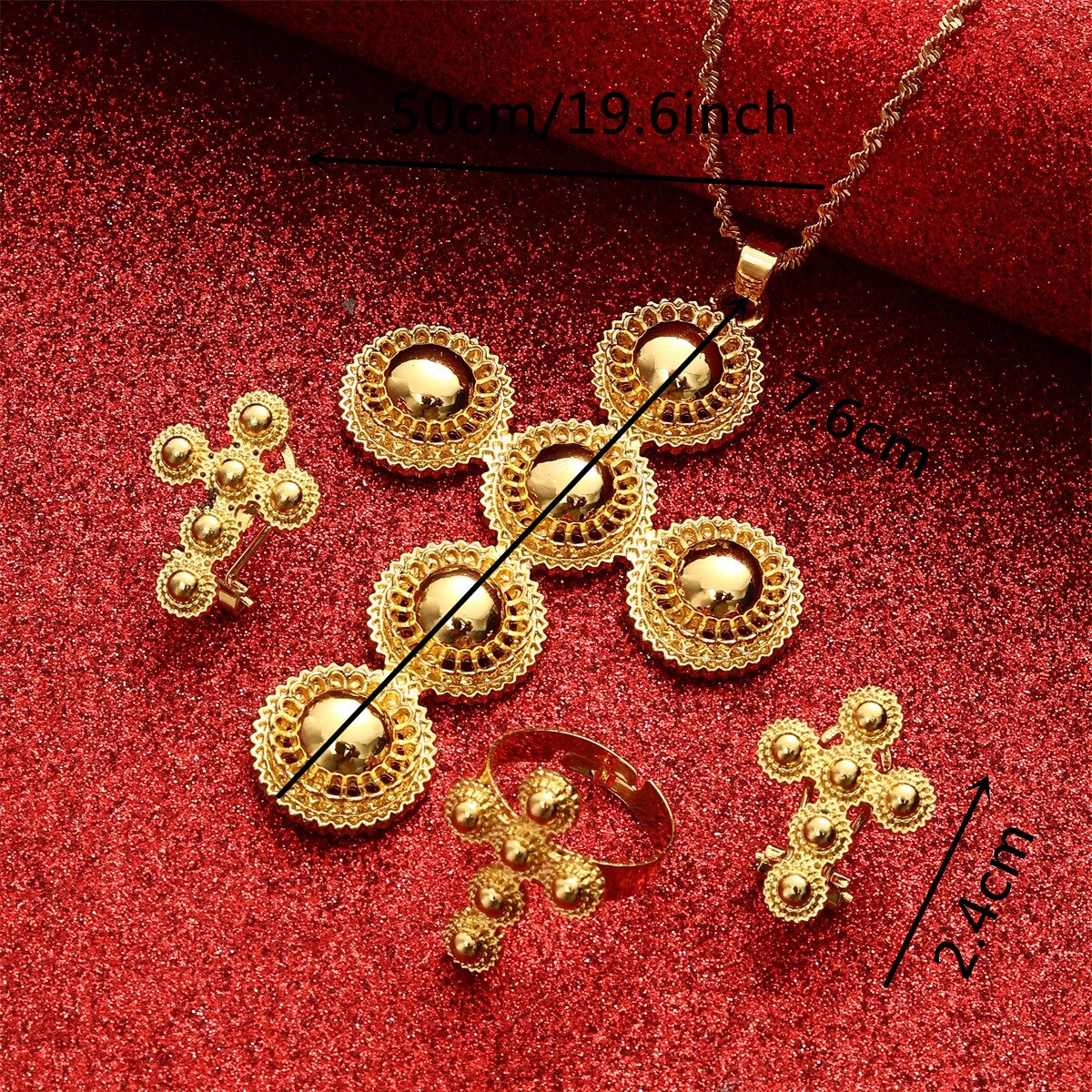 Set di gioielli con croce etiope orecchini con collana Color oro anello Habesha Africa regali di nozze