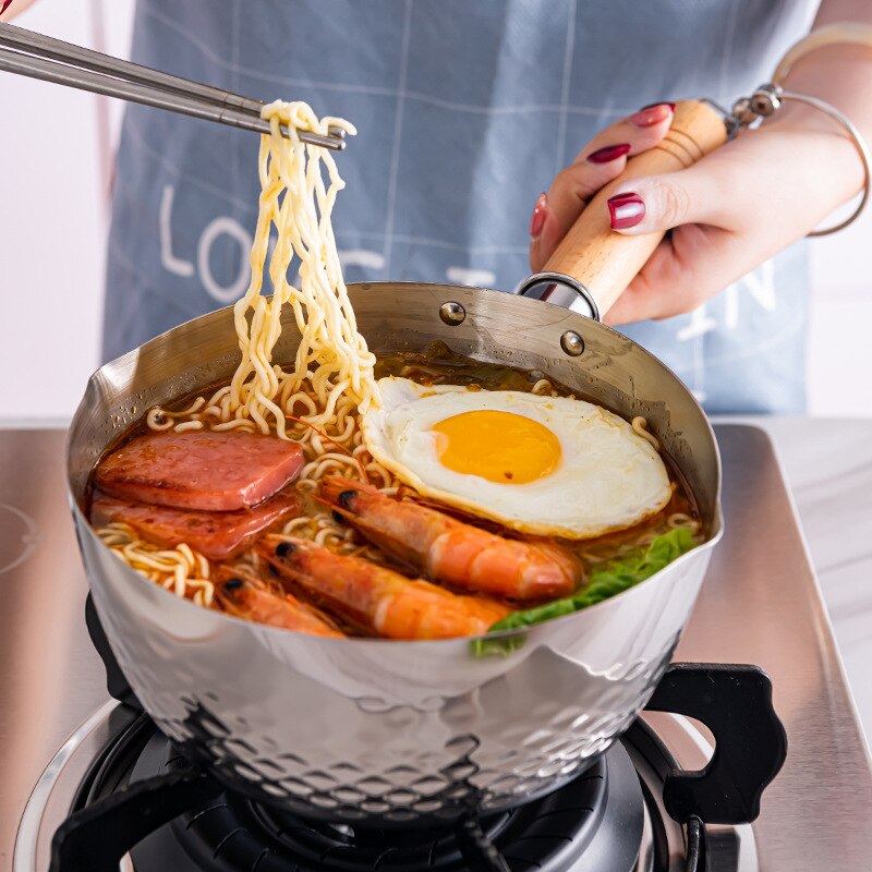 Stainless Steel Cooking Pot Soup Stock Pot Japanese Pan Snow Noodle Porridge Food Pot Milk Heated Pan Practical Cookware