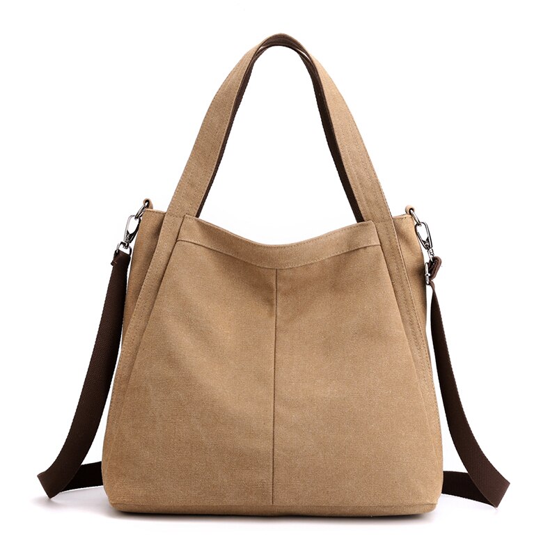 Grote Capaciteit Luxe Handtassen Vrouwelijke Draagtas Vrouwen Casual Canvas Handtas Opvouwbare Herbruikbare Schoudertassen Solid: Khaki