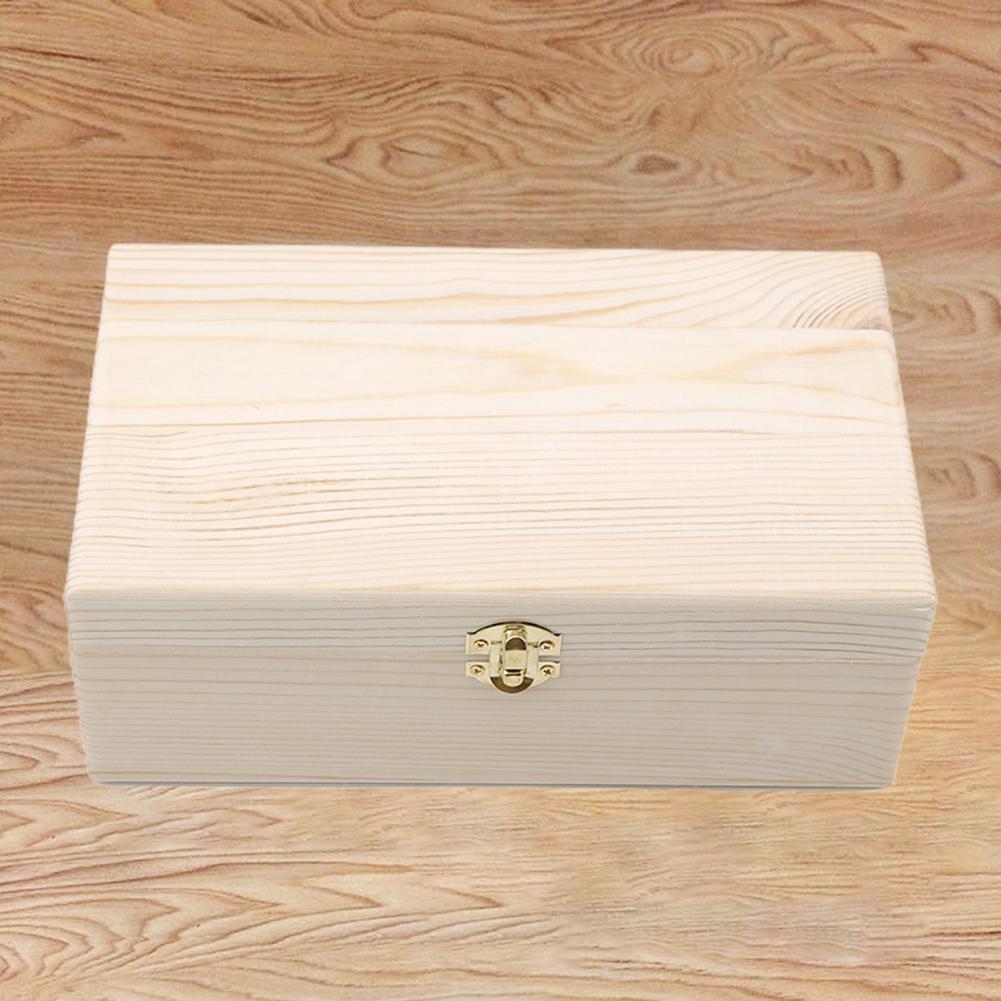 Wooden Storage Box Practical Unfinished Natural Wood Box with Hinged Lid Wooden Box