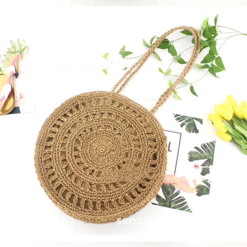 Bohemian Stro Tassen Voor Vrouwen Cirkel Strand Handtassen Zomer Rotan Schoudertassen Handgemaakte Gebreide Reizen Grote Bakken Tas