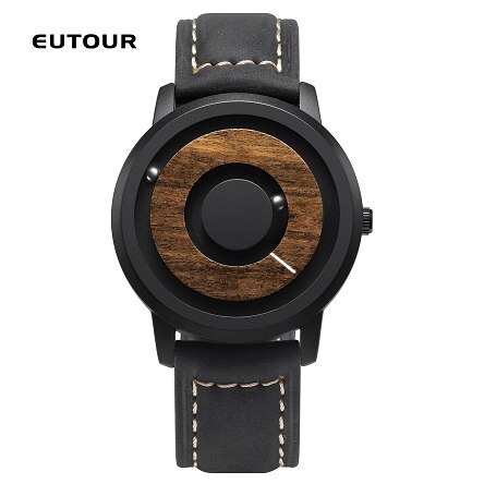 Eutourwooden urskive stribe ure luksusmærke herre afslappet kvartsur enkle mænd rundt læderrem armbåndsur: 3