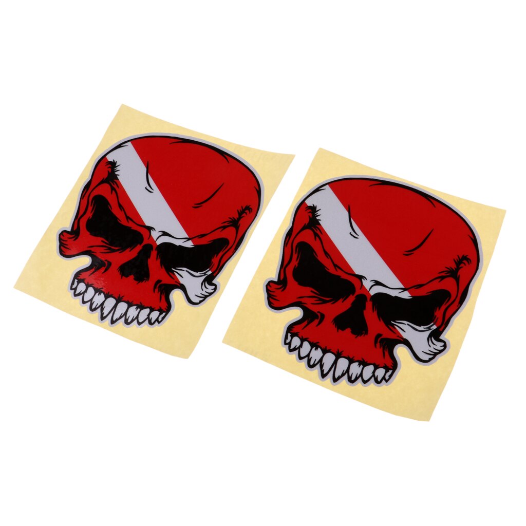 2 Pieces Universal Reflective Scuba Diving Diver Kayak Sticker Decal for Kayak Canoe Fishing Boat Swimming Diving Pool Access: Red Skull