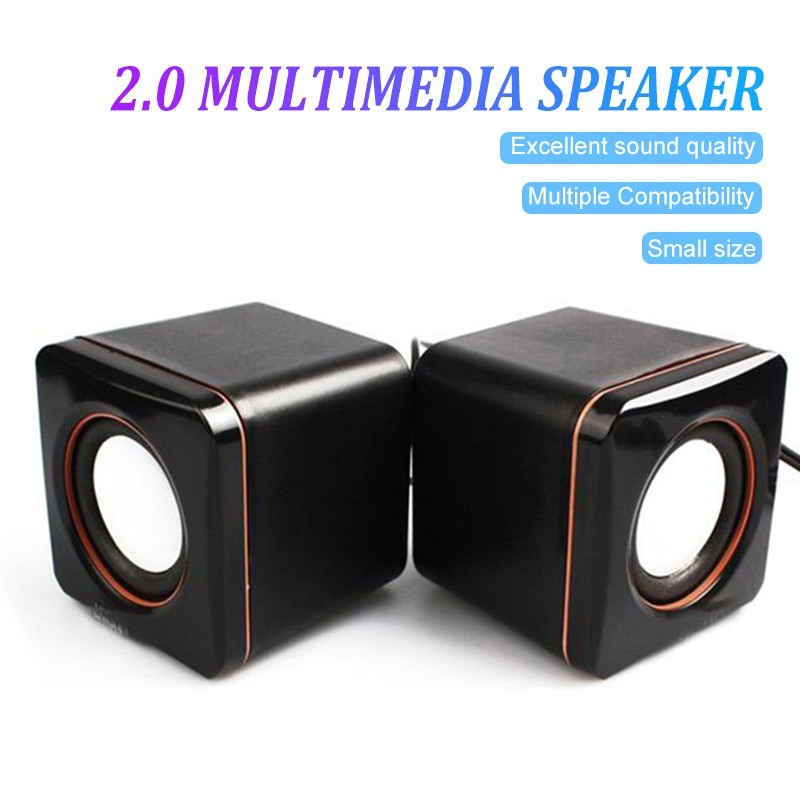 Two Mini Plastic Wired 3.5mm USB Audio Square Music Player Speaker For MP3 MP4 Laptop PC Computer