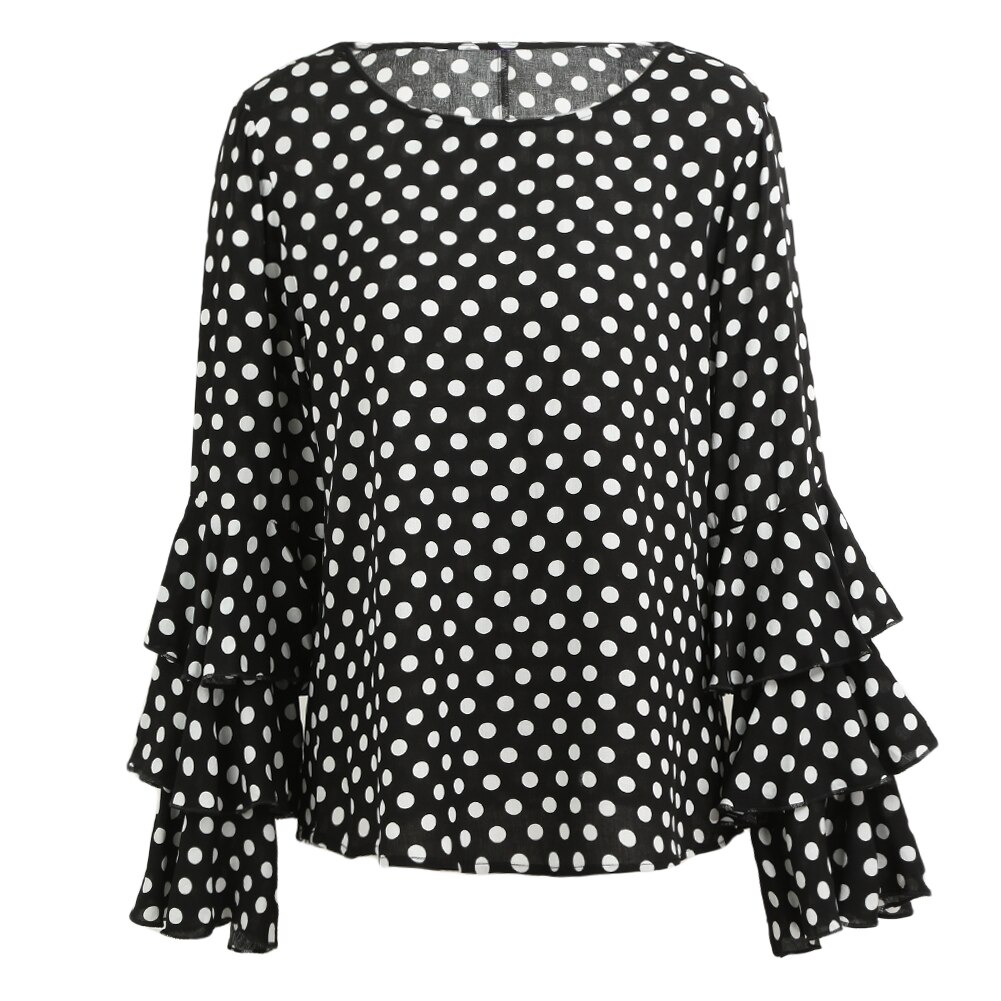 Túnicas 3XL 4XL 5XL de talla grande, camisa informal para mujer, blusas de lunares con volantes, blusas de manga larga con cuello redondo, blusas elegantes de oficina para mujer