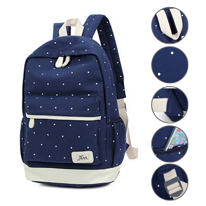 Litthing 3pcs/Set Dot Canvas Printing Backpack Women School Back Bags For Teenage Travel Backpacks Female Schoolbag Backpack