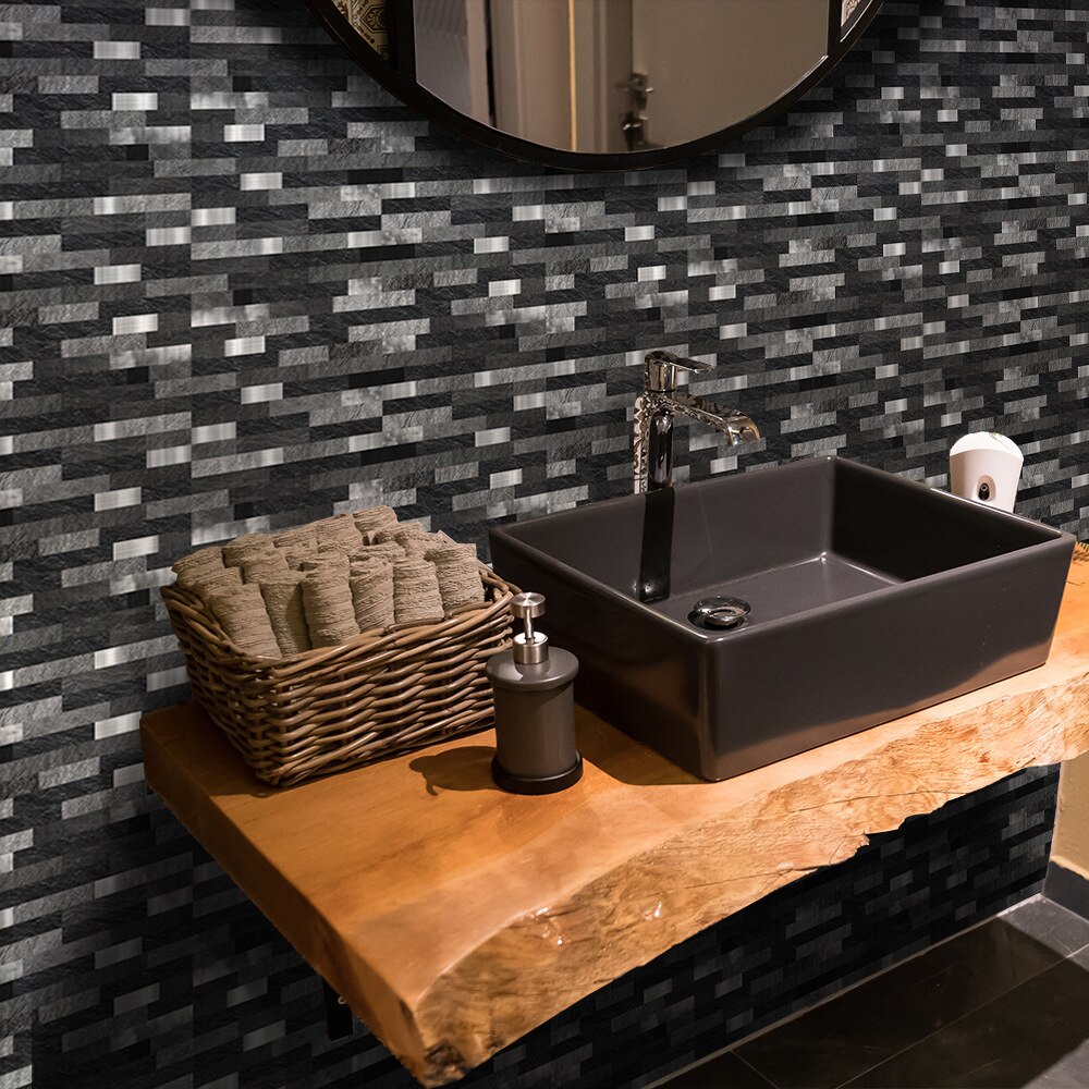Black Brick Metal Mosaic Tile sticker American Kitchen bathroom self-adhesive 10cm/15cm/25cm sticker wall renovation wallpaper