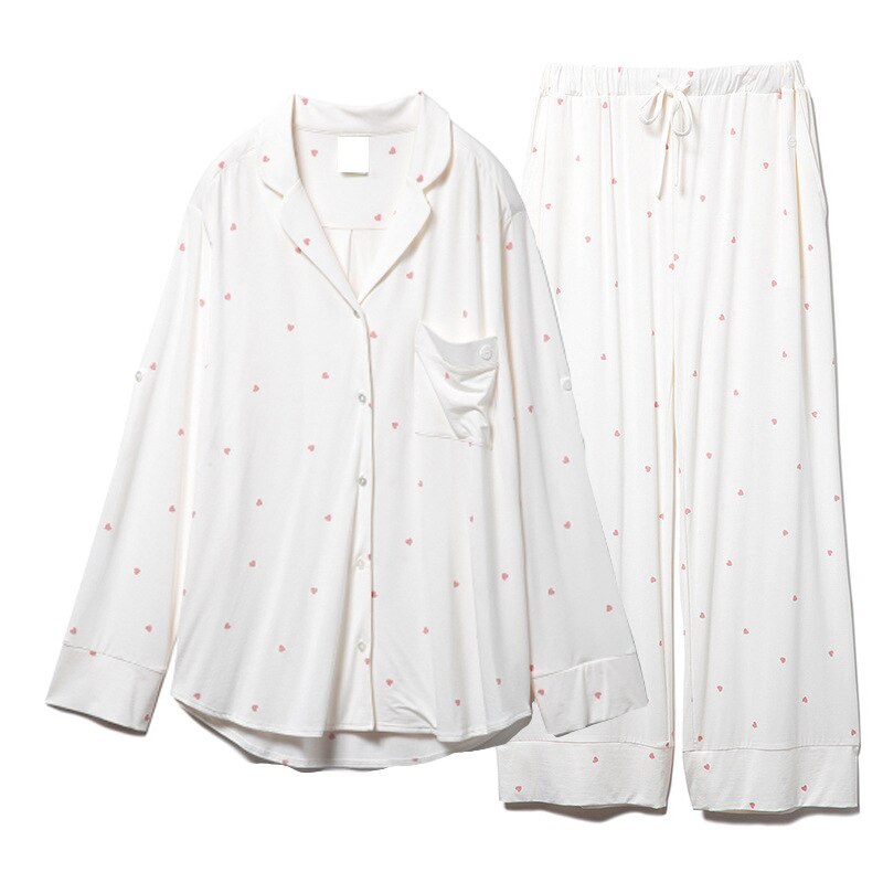 Ladies two-piece long-sleeved pajamas, comfortable modal home service suits, fashionable and simple pajamas, sleepwear