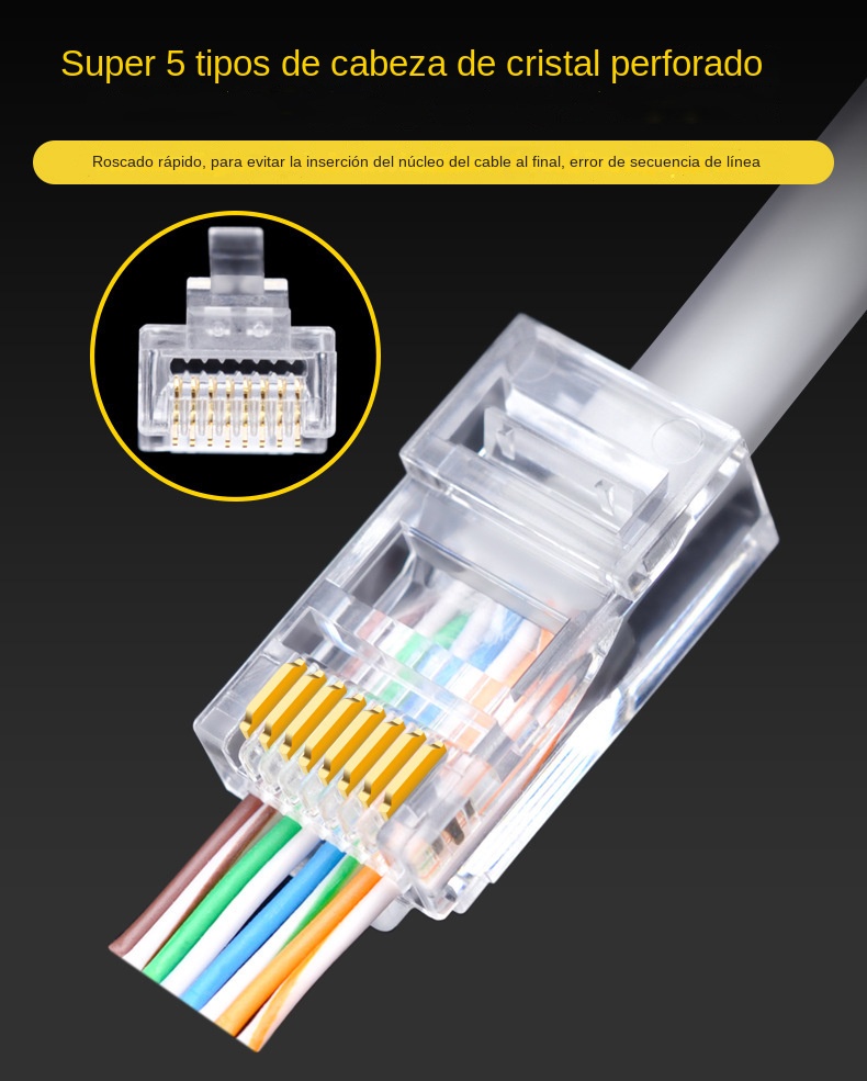 100pc genomgångskontakter  rj45 kat 6/ kat 5e- kontakter kristallände förgylld 8 polig 8c krymp utp standard ethernet nätverk modulär kontakt  rj45