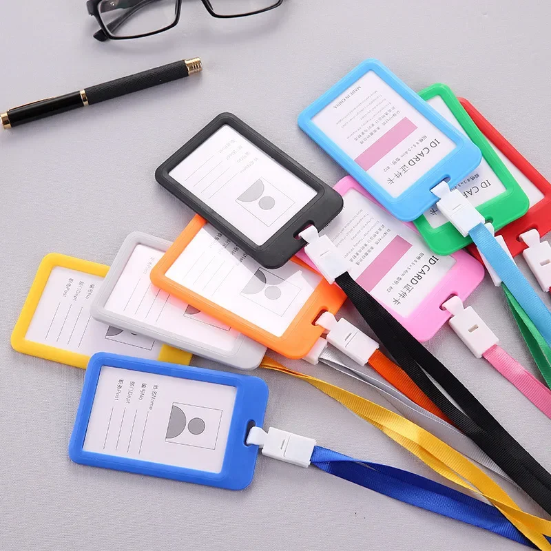 Color ID Card Holder Lanyard Badge Holder Name Id entification Sleeve Dual Clear Business Exhibit Office school strap Neck Hang