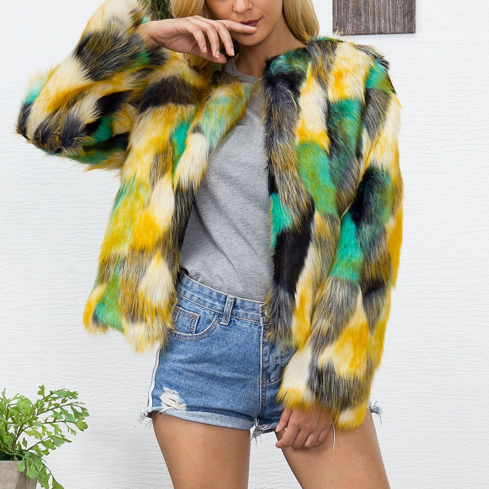Chaqueta de pelo de imitación para mujer, abrigos de gran tamaño con abertura frontal, peludos, prendas de vestir de invierno, suéter suelto y grueso para mujer