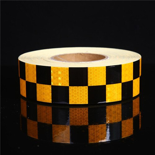 5 cm x 45m dubbele kleuren geruite reflecterende sticker voor waarschuwingstape voor vrachtwagenachterkanten in winkelcentra: Geel