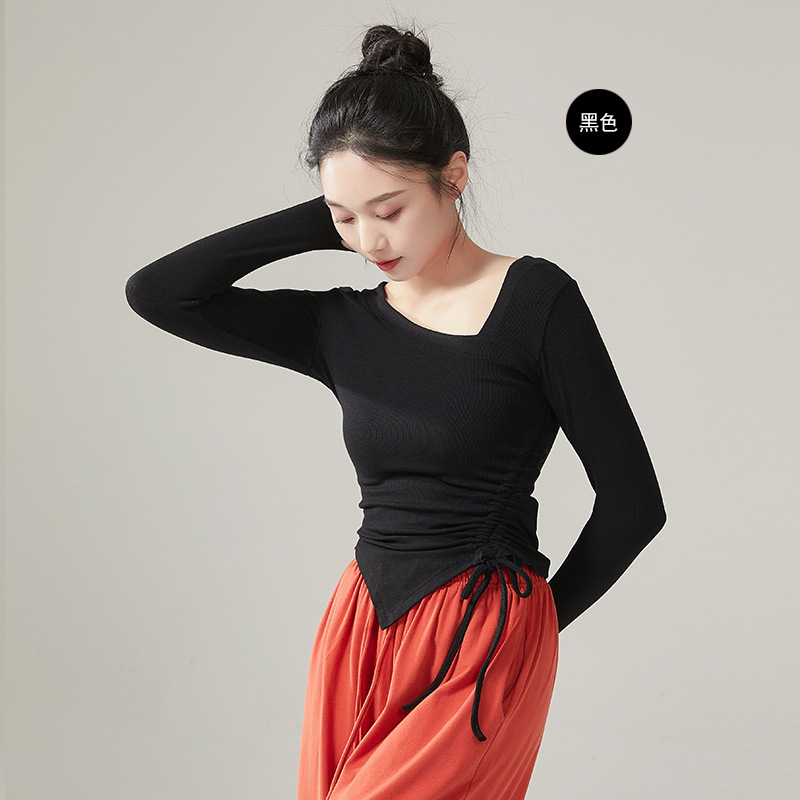 Vrouwen Moderne Danskleding Vingermouwen Zoom Trekkoord Gebreide Tops Stage Performance Kleding China Slim Fit Yoga Kostuum: L / Bruin