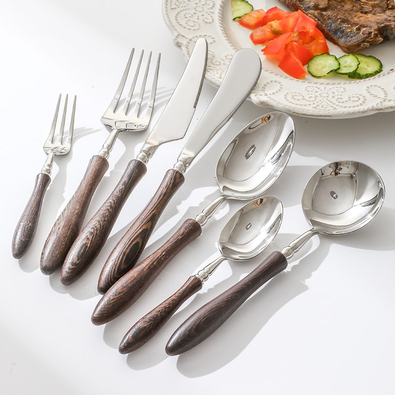 Japans hout roestvrijstalen bestekset walnoot servies vork en lepel dessertvork keuken creatieve kleine taille serie