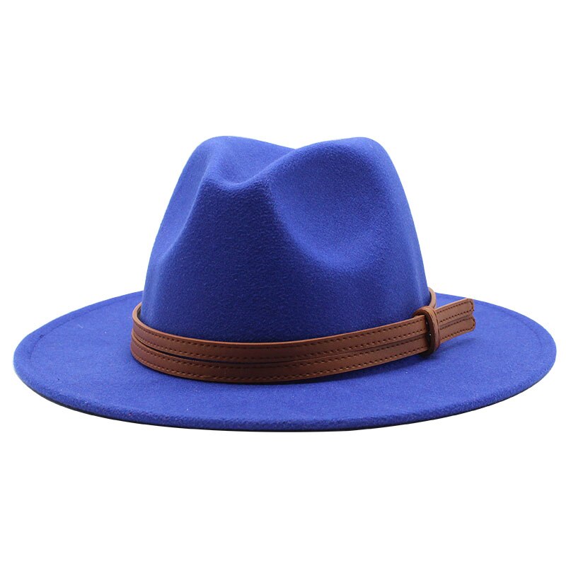Chapeau fedora d'hiver en laine pour femme, casquette en feutre à large bord, chapeau trilby pour homme, panama, fête formelle, haut-de-forme, 19 couleurs: Bleu royal