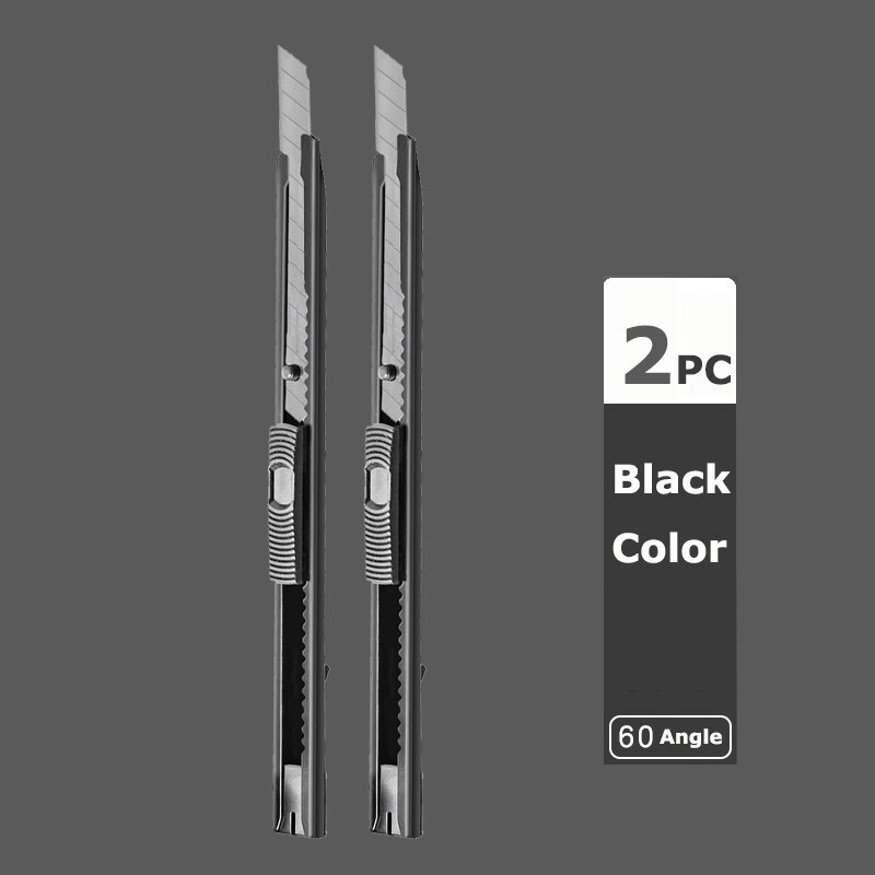 Deli Metal Utility Knife Pocket Knives Retractable Paper нож Unboxing Cutter Self-Locking 60 Sharp Angle Office Supplies: 2Black Knife