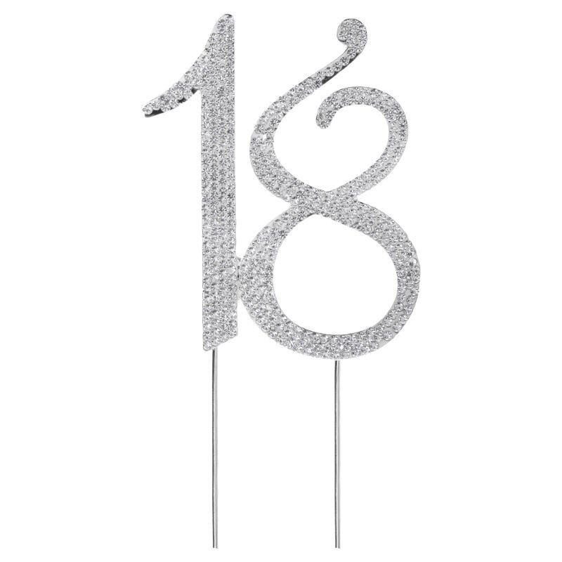 Rhinestone Number 18 Cake Topper For 18th Birthday Wedding Anniversary Party Decoration Supplies: Silver
