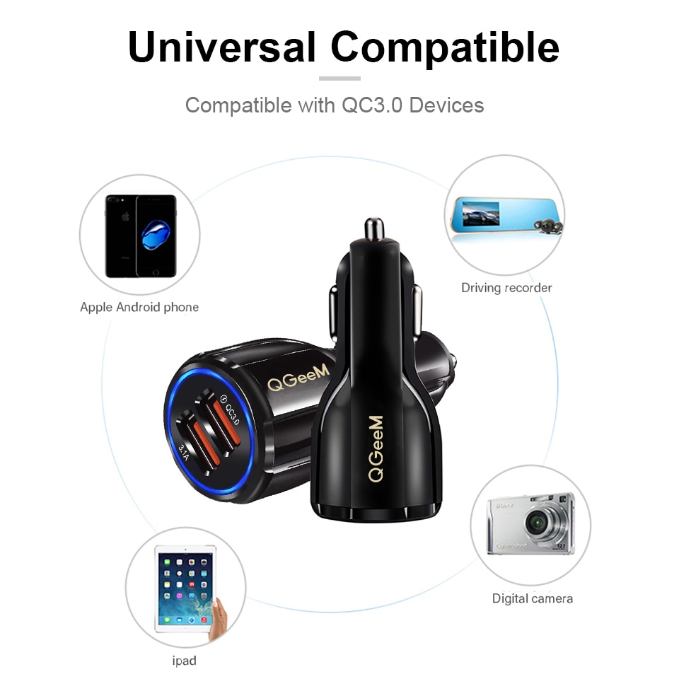 QGEEM double USB QC 3.0 chargeur de voiture Charge rapide 3.0 téléphone Charge voiture chargeur rapide 2Ports USB chargeur Portable pour iPhone Xiaom