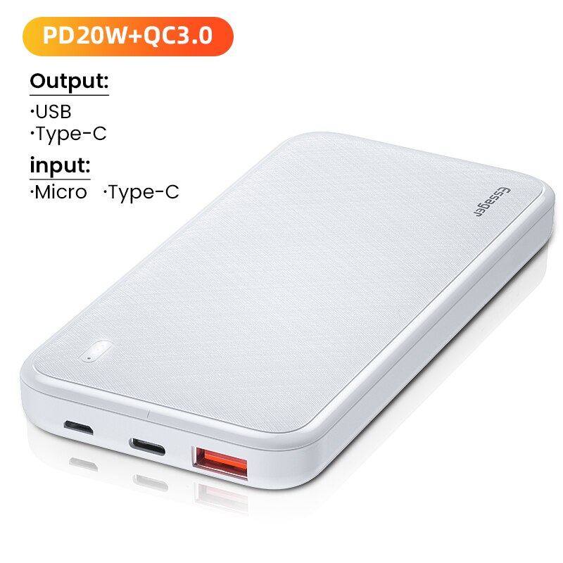 Essager Pd 20W 10000 Mah Power Bank Draagbare Opladen Externe Batterij Oplader 10000 Mah Powerbank Voor Iphone Xiaomi Mi poverbank: PD QC 3.0 White