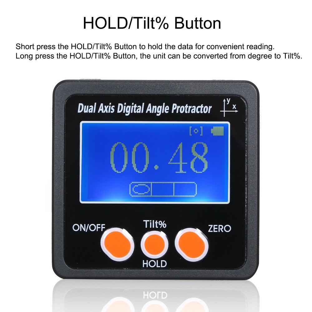 Dual Axis Digital Angle Protractor with Backlight Waterproof Aluminum Alloy Shell 4*90° Measuring Range Digital Inclinometer