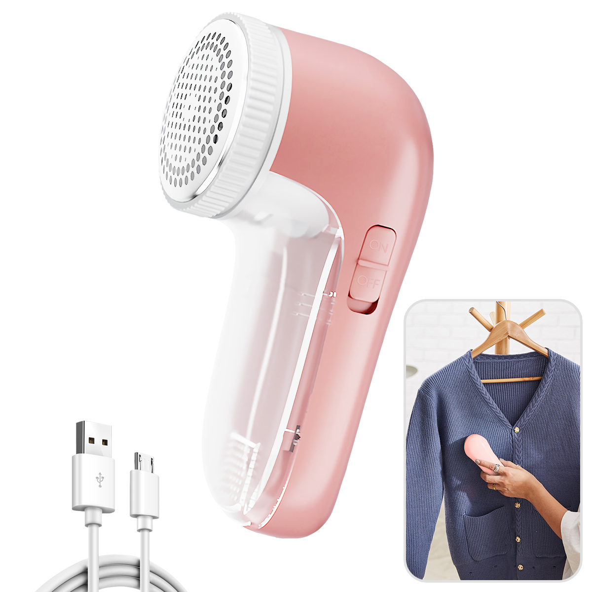 Elektrisk lofjerner for klær lopellet genserstoff hårballtrimmer bærbar oppladbar avtakbar rengjøring: Rosa