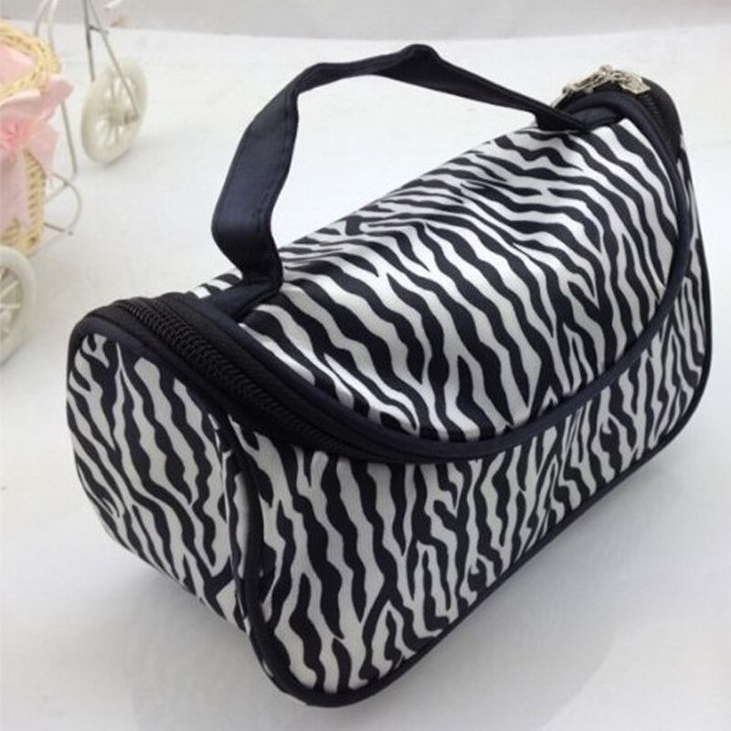 Bolsa organizadora de maquiagem de nylon com zíper, bolsa feminina tipo necessaire para organização de maquiagem e viagem, bolsa de mão com listras