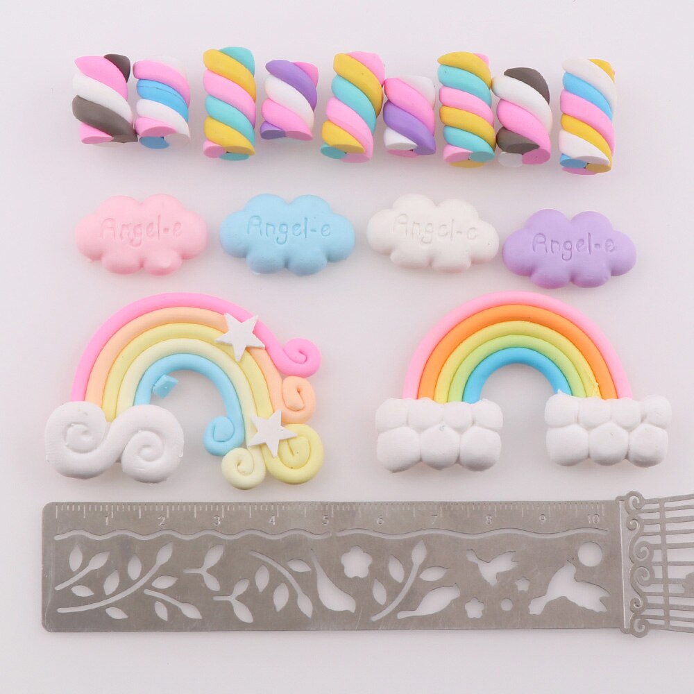 30PC Mix Polymer Clay Candy Rainbow Cloud Christmas Tree Decor Hanging Ornament For Year Xmas Party Kids