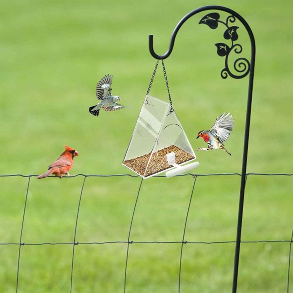 Transparent Acrylic Bird Feeder Bird Food Seed Holder Container Triangular Hanging Suction Clear Viewing Bird Cage Box