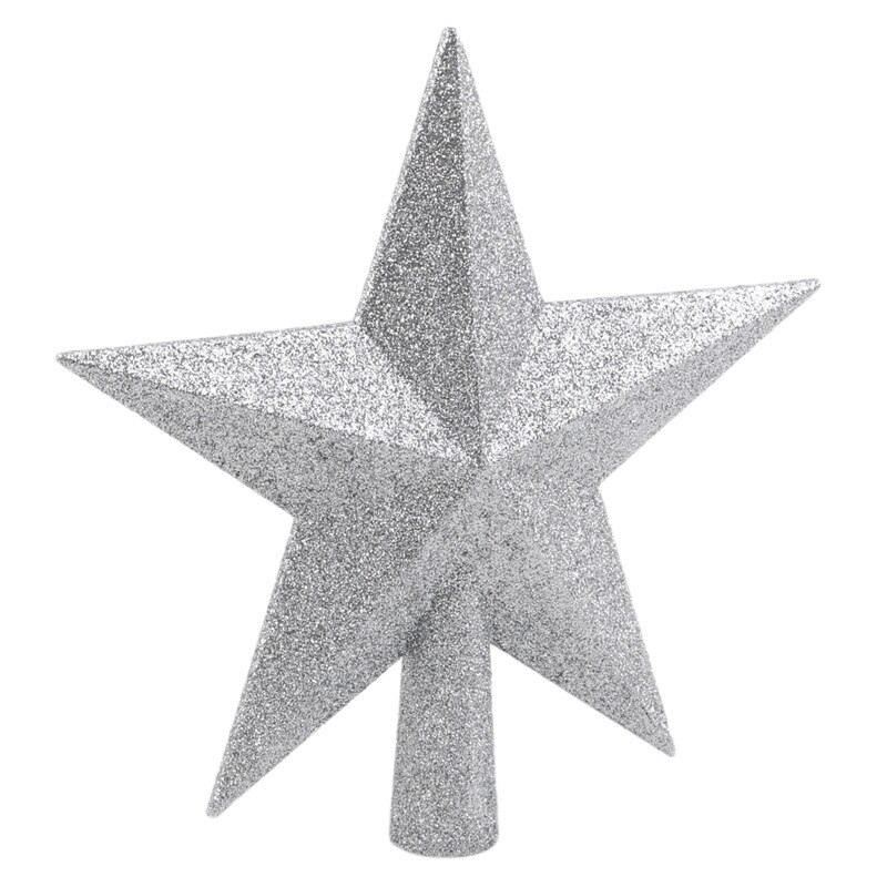 15/20cm guld stjerne juletræ top stjerne 3d fem-punkts stjerne jul hjem bord topper xmas dekoration god jul: Sølv 20cm