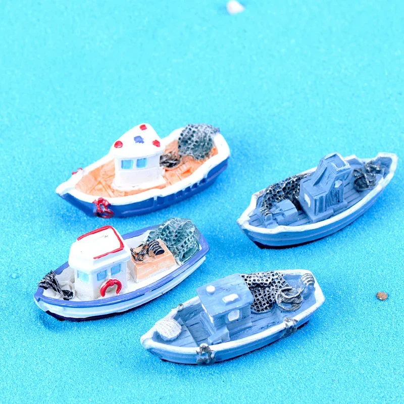Miniatuur Mini Boot Model Visserijschip Speelgoed DIY Craft Home Tafelblad Decor Plastic Boot Speelgoed Hars Ambacht