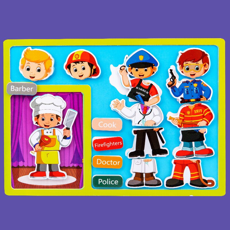 3D cartoon illustration Wooden stereo Velcro stickers jigsaw puzzle 3D sensory toys for girls and boy: 13